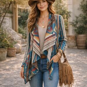 Silverado Apparel + Home SZ S Caracas Cara Open Cardigan Southwest BOHO NWT